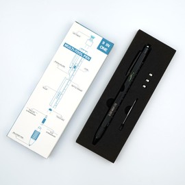 Black 9 in 1 Multi Tool Pen Gadget for Men, Gift for Him, Dad DIY Tool Kit, Screwdriver, Ruler Ballpoint, Bottle Opener, Level Tool