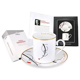 CARMANI - Tea Cup and Saucer, Fine Bone China, with Wassily Kandinsky Free Curve to the Point 250 ml