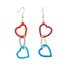 2024 4th of July American Patriotic Acrylic Earrings for Women Glitter Red White and Blue Tiered Triple Serial Heart Dangle Earrings Independence Memorial Day Gifts-Heart A