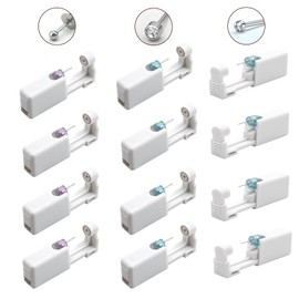 Ear Piercing Gun Set, Portable Safety Ear Piercing with Stud Earrings, Sterile Disposable Ear Piercing Gun for Home, Girls, Boys, Women, Men, Pack of 12 (White), Stainless steel, metal, plastic