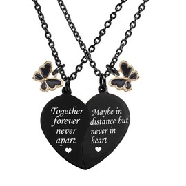 MJartoria BFF Necklace for 2-Valentines Heart Matching Necklace Best Friends Pendant Friendship Necklace Set of 2 Birthday Gifts (Black, together forever-butterfly)