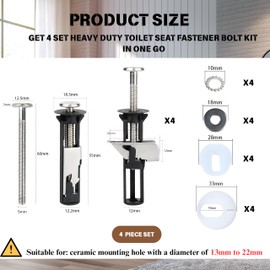 4 Set Heavy Duty Toilet Seat Fastener Bolt Kit, 2025 Universal Toilet Seat Bolts Screws, Quick Release Top Hinge Fixings,Easy to Install, Stainless Steel Toilet Seat Screws Fittings Replacement Kit