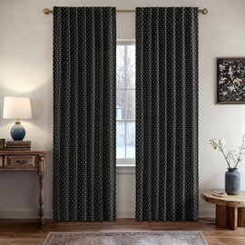 MIULEE Decorative Back Tab Linen Curtains with Geometric Pattern for Living Room Bedroom Farmhouse Rustic Thick Woven Textured Patterned Mudcloth Drapes 84 Inches Long 2 Panels Set, Black