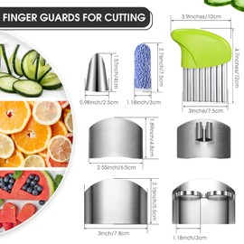 Raiten 9 Pcs Finger Guard Set for Cutting Include 4 Stainless Steel Knife Cutting Protector 2 Thumb Guard Protector 2 Finger Cots Potato Butter Lettuce Crinkle Cutter for Cutting Food to Avoid Hurting