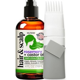 Organic Rosemary Oil For Hair Growth + Comb Applicator with Castor, Argan, Coconut, Almond, Jojoba, Avocado, Grapeseed, Vitamin E, Lavender & Peppermint for All Hair Types, Men & Women 4oz