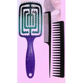 Professional Hair Brush Set, Starry Sky Series, Purple Galaxy Design with Detangling Brush, Wide Tooth Comb, Storage Bag, 4 Piece Hair Styling Kit
