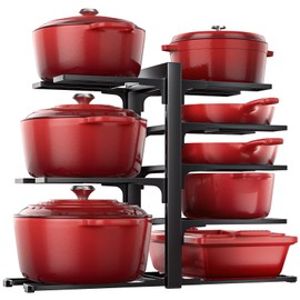 ORDORA Pots and Pans Organizer Rack for Cabinet, 15.83" Height 8-Tier Heavy Duty 120LBS Pot Pan Organizer under Cabinet Adjustable for Dutch Oven, Cast-iron Pan, Heavy Skillets Griddles, Shallow Pot