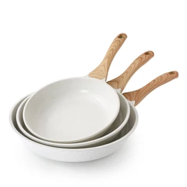 SENSARTE Nonstick Frying Pan Skillets, White Ceramic Coating Omelette Pans, Healthy Cookware Chef's Pan, Free of PTFE & PFAS (9.5+11+12.5 Inch)