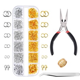 Paxcoo 1200Pcs Open Jump Rings and Lobster Clasps Jewelry Findings Kit with Pliers for Jewelry Making (Silver and Gold)