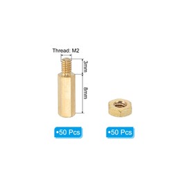 PATIKIL M2 x 8 mm + 3 mm Spacer Screws, 100 Pieces Hex Brass PCB Spacer Screw Nut Assortment Kit for PCB Computer Circuit Board, Golden