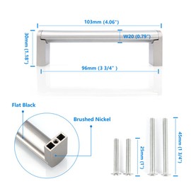 FULGENTE Pack of 10 Furniture Handles, Satin Nickel, 3-3/4 Inch, 96 mm, Handles for Kitchen Cabinets, Cabinet Handles, Stainless Steel Drawer Handles, Chrome Door Handles, Kitchen Cupboard, Wardrobe
