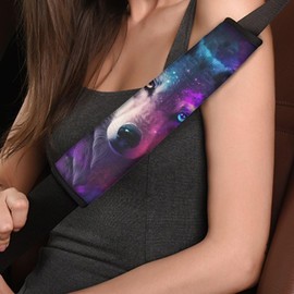 Showudesigns Galaxy Wolf Car Seat Belt Cover Pad Universal Fit Auto, Truck, SUV, Airplane Soft Car Seatbelt Strap Shoulder Pad for Adults Kids Neck Cushion Protector Purple Star Space