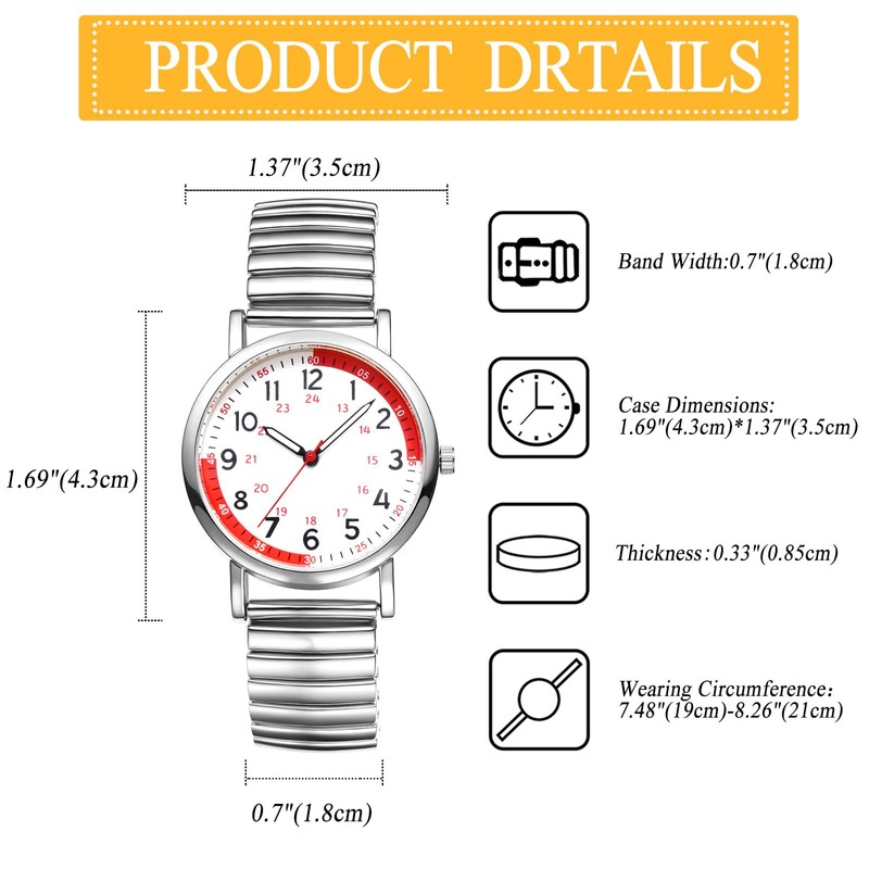 腕時計 レディース 弾性ベルト フリーサイズ 防水: クオーツウォッチ 24時間 ステンレス アナログ表示 見やすい文字盤