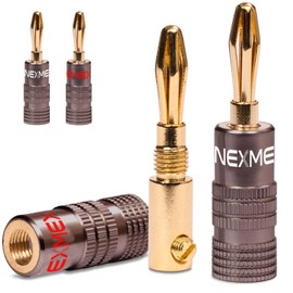 NEXMEX Banana Plug 4 mm - 4 Pieces Ultimate Plugs as a Set - Connector 24K Gold-Plated for Speaker Cable - HiFi Speaker Connection