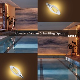 Satco S11385 8W C11 LED Bulb, 3000K Soft White, 760 Lumens, E12 Candelabra Base, Clear Finish, 90+ CRI, Dimmable, Energy-Efficient, Long-Lasting LED for Chandeliers and Decorative Fixtures (6 Pack)