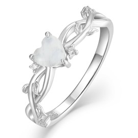 YL 925 Sterling Silver Engagement Rings 5MM Heart Cut Natural Moonstone Infinity Band Leaf Jewelry for Women-size10