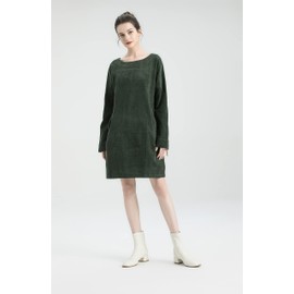 Minibee Women's Oversize Tunic Dress Corduroy Long Sleeve Tops with Pockets Dark Green XL