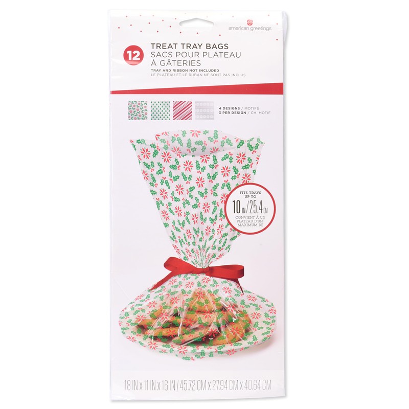 American Greetings Christmas Cellophane Cookie Tray Bags with Twist-Ties, Holiday
