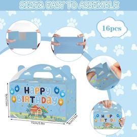 16 Pcs Blue Dog Theme Party Favors Gift Box Bags With Handle Cartoons Blue Dog Birthday Party Decorations,Double Sided Printed,Kraft Candy Treat Goodie Boxes For Birthday Baby Shower Decorations Supplies