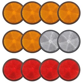 Xbessc Pack of 12 Cat's Eye Reflectors 58 mm Round Reflectors for Screw-On Plastic Round Rear Reflectors Orange White Red with Screws Nuts for Car Trailers Lorries Tractors