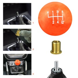 Lunsom 6 Speed Shifter Knob, Resin Round Stick Grip Handle Head Fit for Manual Car Vehicles with 3 Adapters,Orange,Upper Left R