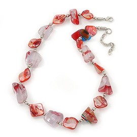 Avalaya Chunky Transparent Resin Beads and Red Shell Nugget Necklace/44cm L/ 5cm Ext