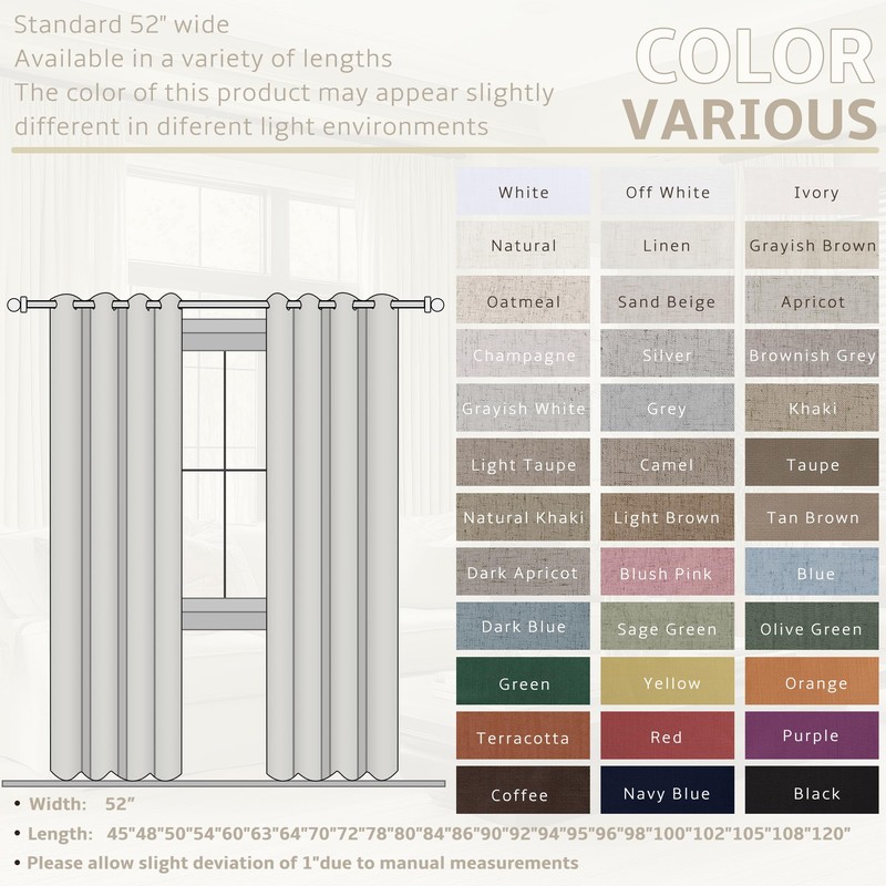Jowels Cortinas Opacas De Lino Blanco De 100" De Largo,