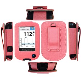 Premium Fitted Leather Case with Screen Protector, Belt Clip,Carabiner (Including a Neck Lanyard) for Freestyle Libre 2/ Freestyle Libre 14 Day/Freestyle Libre (Pink)