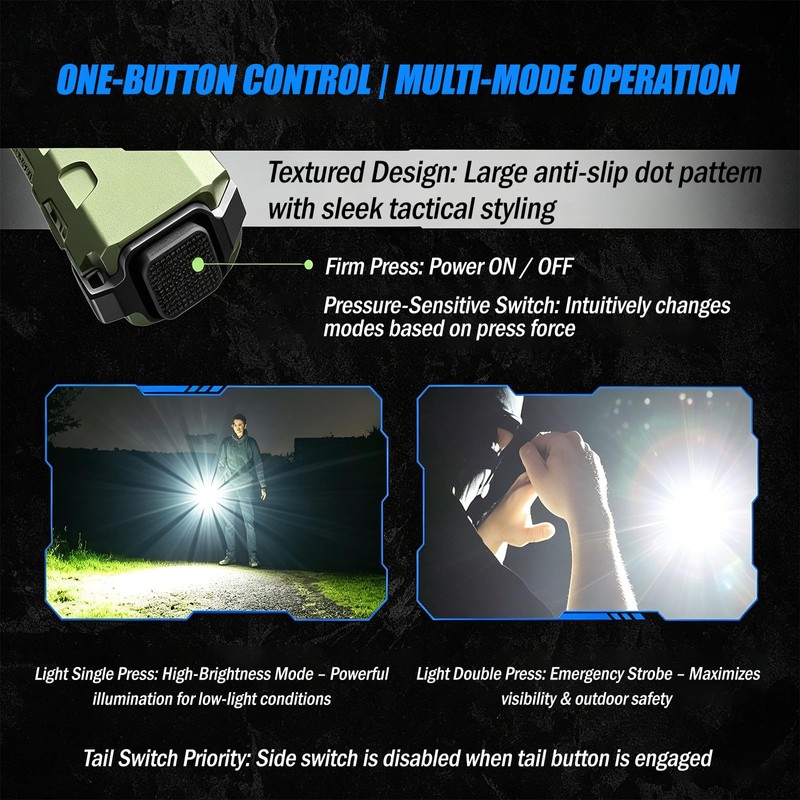 JETBeam E26 Flat Tactical Flashlight 2000 LM with White Green