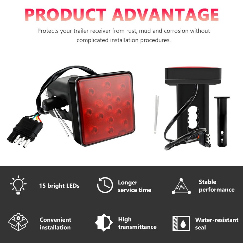 NYTKL 15 LED Brake Light Trailer Hitch Cover, Smoked Lens