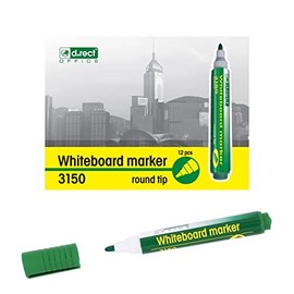 D.RECT 3150 Whiteboard Marker for Whiteboards and Flipcharts, Wipe Clean Glass Board Marker Bullet Tip Pack of 12 Green