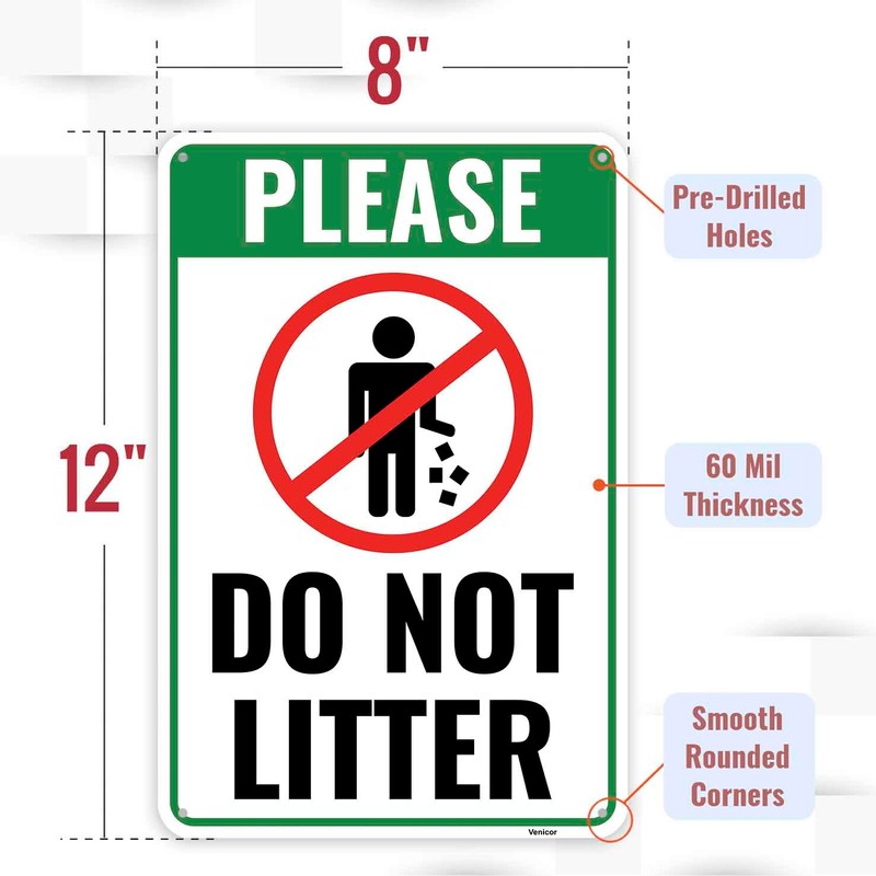 1PC Do Not Litter Sign, 12 x 8 Inches -