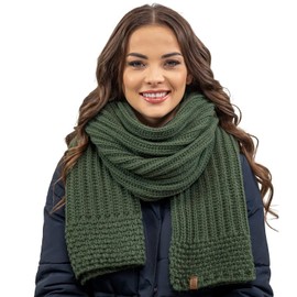 VIVISENCE Women's Winter Scarf Made of Fashionable Cosy Warm Yarn with Decorative Binding for Cold Winter Days Women Elegant and Sporty Outfits Winter Autumn Model 7016S, dark green