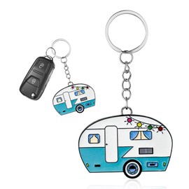 DXNQ Camper Keychain, Happy RV Camper Keyring, Travel Trailers Key Chain Gift for Camper Lovers, Car Accessories (Green)