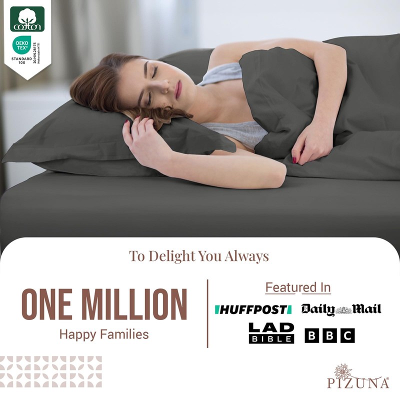 Pizuna 100% Cotton Small Single Fitted Sheet Dark Grey, 400