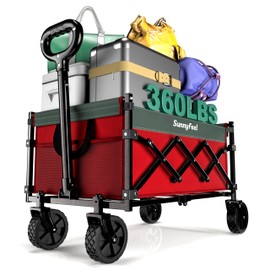 SunnyFeel 360lbs Wagons Carts Foldable,Heavy Duty Collapsible Folding Wagon Carts with Wheels,Lightweight Fold Up Wagon Cart for Outdoor Camping Shopping Sports Beach Garden Grocery