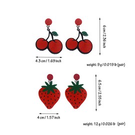 DUOMAIMA 2 pairs Cute Creative Exaggerated Cherry Strawberry Fruit Earrings for women girls, Zinc, No Gemstone
