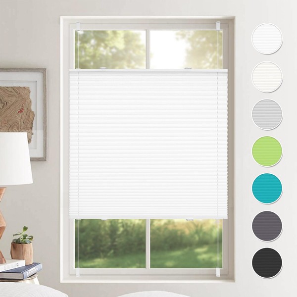Pleated Blind No Drilling Pleated Blinds Klemmfix White 65 x 100 cm (W x H) Pleated Blind Opaque Window Blind Interior No Drilling Privacy Screen & Sun Protection Roller Blinds for Windows No Drilling