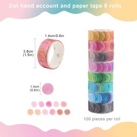 GLAITC Washi Tape Set, 8 Rolls Dot Washi Tape Stickers 800 Pieces Dots Stickers 14 mm Wide Decorative Bands Masking Tape for DIY Scrapbooking Stickers Gift Decoration Packaging