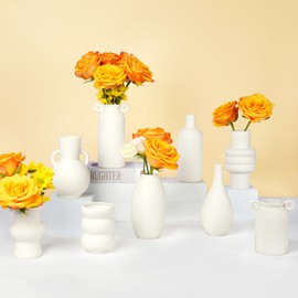9pcs Ceramic Vases Small Ceramic Vases for Flowers - Modern White Bud Vases for Fresh & Dried Blooms, Unique Shapes, Home Decor, Table Centerpiece, Wedding Decor