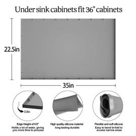 Under Sink Mat Waterproof for 36" Cabinet, Kitchen Rubber Mat, Holds Over 3.3 Gallons Liquid, Carbon Cabinets Leak Protector, Bathroom Sink Line Drip Tray, Gray 35x22.5 inch