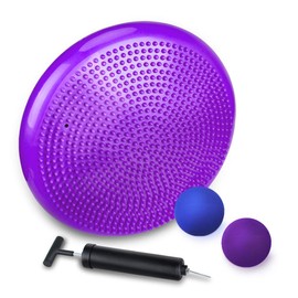JBM Inflated Stability Wobble Cushion & 2pcs Lacrosse Massage Balls - 13” Balance Stability Disc with Pump - Support up to 770lb, Firm Balls for Myofascial Release and Yoga Therapy