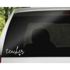 Teacher Vinyl Decal | Teacher Heart Decal | Teacher Car Decal Sticker Bumper Sticker Window Laptop Tumbler Decal | 6" x 3" Size | White | Made in USA | DECALBUNNY