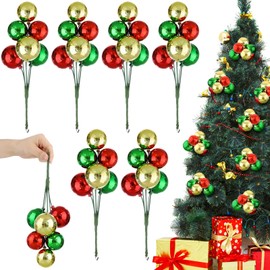 Soaoo 6 Sets 36 Pcs Christmas Ball Ornaments on Wired Picks 10.2" Shatterproof Xmas Ball Picks for Christmas Tree Vase Wreath Stairs Garland Plastic Xmas Holiday Party Decorations Supplies