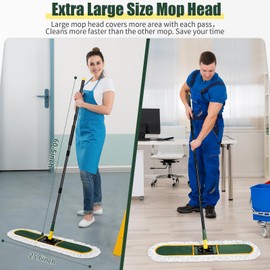 24" Commercial Dust Mop for Floor Cleaning, Heavy Duty Large Mop with Replacement Mops Pads, Industrial Duster Floor Wet Dry Broom for Cleaning Office Garage Hardwood Warehouse (Green, 24" mop)