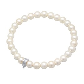 Women's Freshwater Pearl Bracelet (6 mm) Bracelet with Charm Carrier Made of 925 Sterling Silver, Charm Bracelet Silver with Beads, Bracelet for Women, Length 16-19 cm, Sterling Silver, Pearl