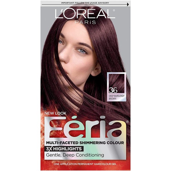 L'Oreal Paris Feria Multi-Faceted Shimmering Permanent Hair Color, 36 Deep Burgundy Brown, Pack of 1, Hair Dye