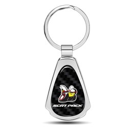 iPick Image Compatible with Dodge Scat-Pack Full Color Real Carbon Fiber Chrome Metal Teardrop Key Chain