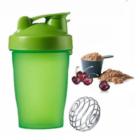 Protein Shaker Bottle - Shaker with Stainless Steel Mixing Ball, BPA - and DEHP-free, Leakproof Flip On Lid - Perfect for Mixing Powdered Supplement Shakes - 400ml (Green)