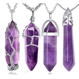 XIANNVXI 4Pcs Amethyst Crystal Necklaces for Women Healing Pendant Necklace Hexagonal Point Stone Natural Balance Reiki Quartz Jewelry Mothers Day Gifts